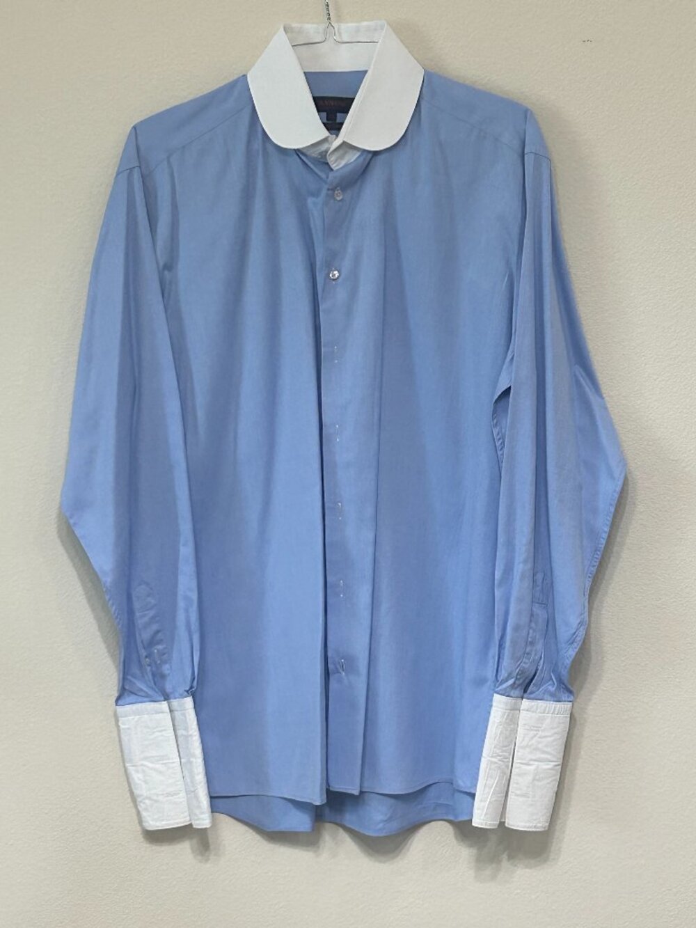 AXXESS Men's 2XL Light Blue Dress Shirt with White Contrast Collar French Cuffs